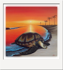 Sea turtle sunset painting